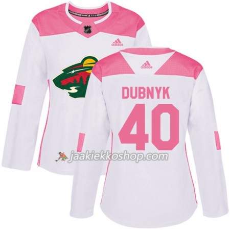 Nainen NHL Minnesota Wild Pelipaita Devan Dubnyk 40 Adidas 2017-2018 Valkoinen Vaaleanpunainen Fashion Authentic